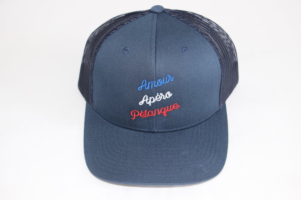 Image of Casquette Bleu Blanc Rouge Amour Apéro Pétanque.