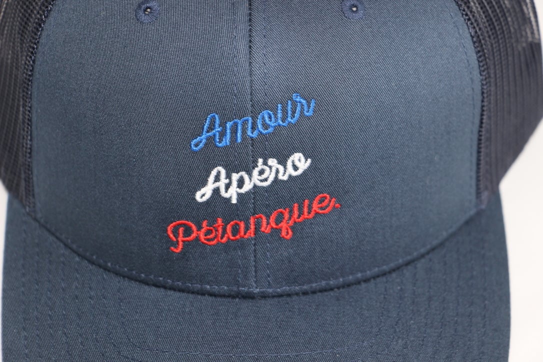 Image of Casquette Bleu Blanc Rouge Amour Apéro Pétanque.