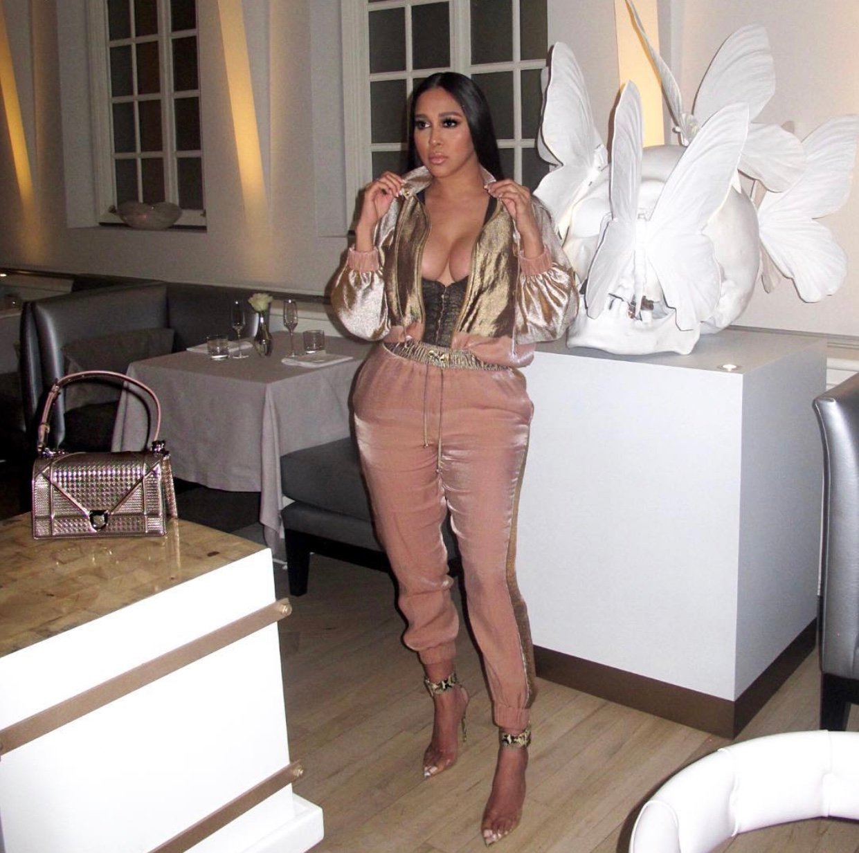Image of ZARA SILK BLUSH/BRONZE HOODIE (XS) & PANTS (M)