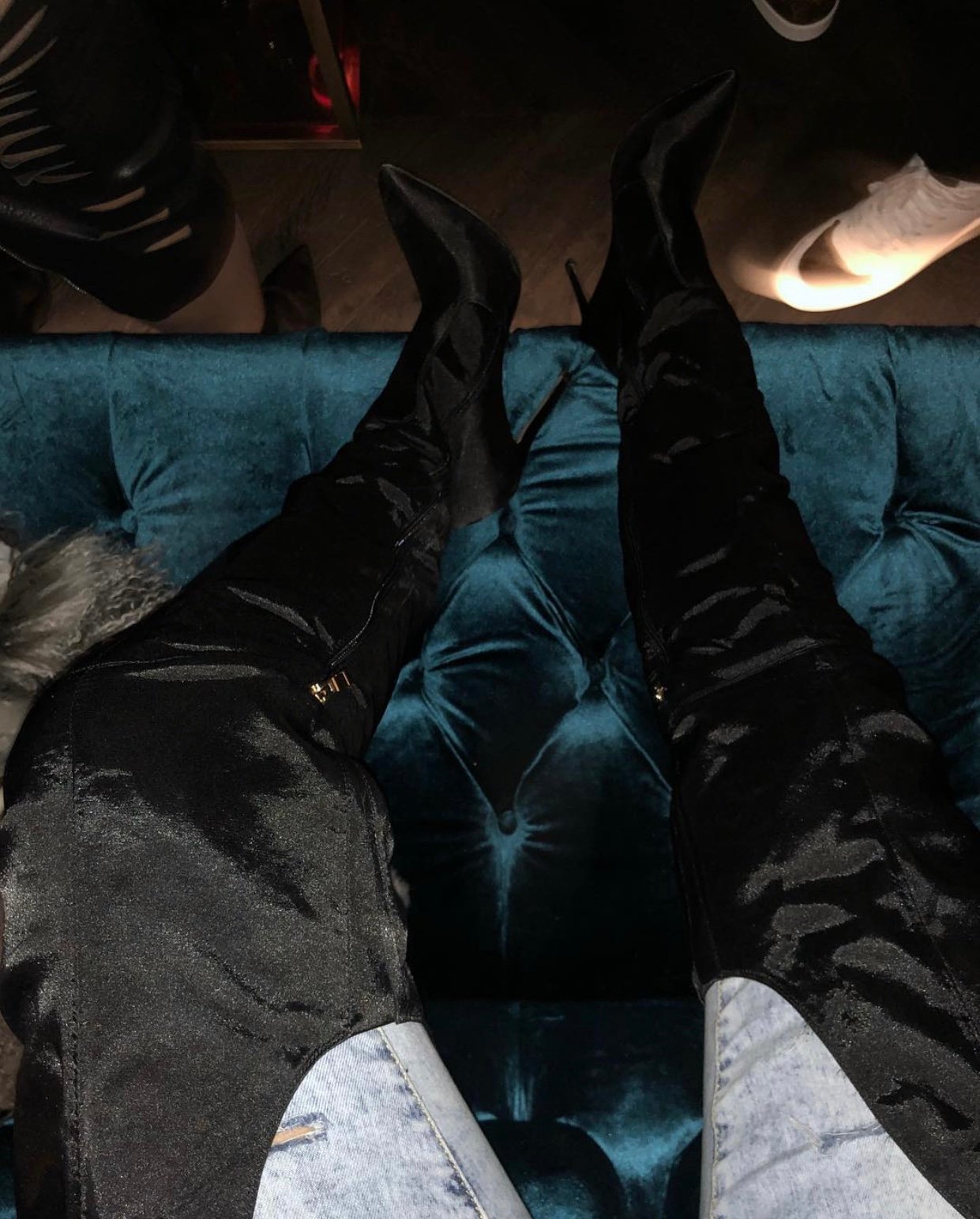 Image of BLACK SUPER THIGH-HIGH SILK BOOTS (UK 8)
