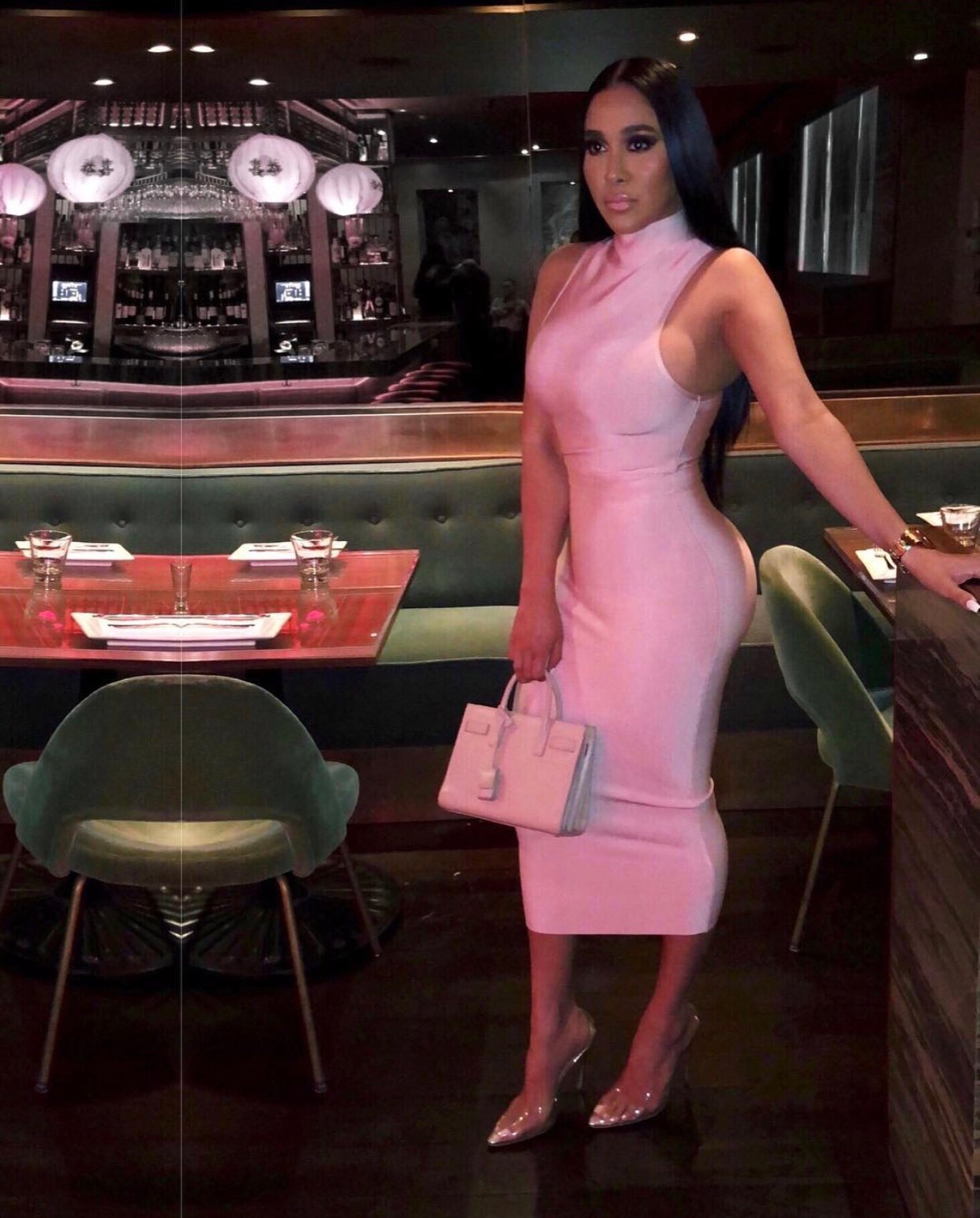 Image of HOUSE OF CB PINK BANDAGE MIDI DRESS (MEDIUM)
