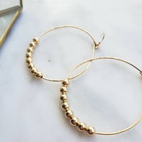 Image 2 of 14k hammered beaded hoops