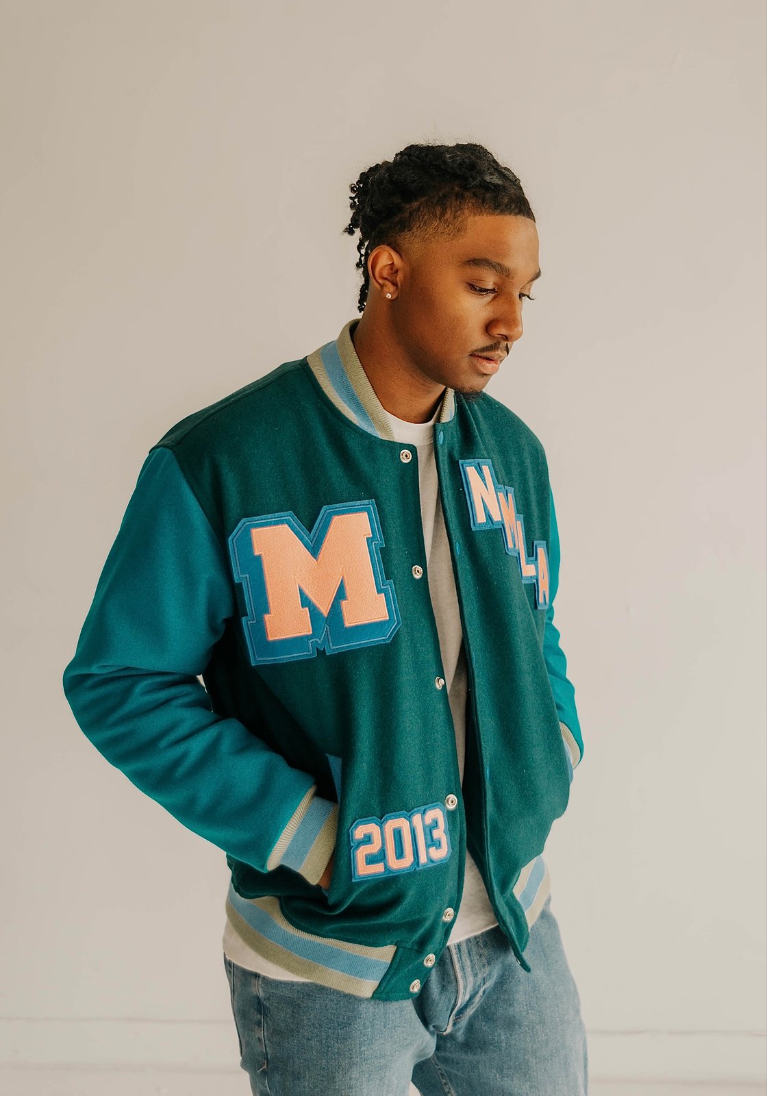 la embroidered varsity jacket