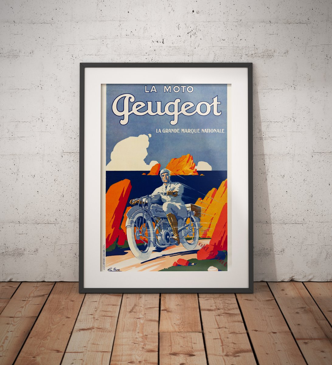 La Moto Peugeot, Georges Favre, 1930, Wall Art Print, Vintage Poster