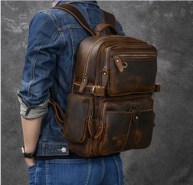 Crazy Horse Leather Backpack Laptop Backpack Travel Backpack ESS3983 ...