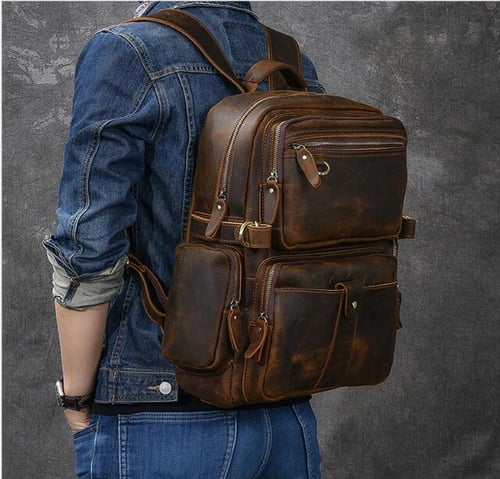 Image of Crazy Horse Leather Backpack Laptop Backpack Travel Backpack ESS3983