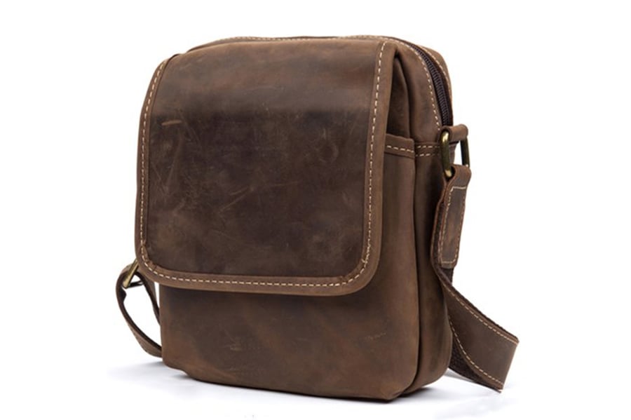 Crazy Horse Leather Sling Bag Vintage Leather Chest Bag Mens Crossbody Bag