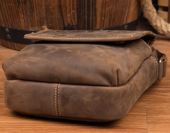 Vintage Mens Crazy Horse Leather Crossbody Bag Messenger Bag