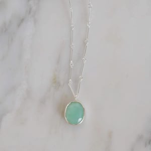 Image of Chrysoprase big oval cut silver necklace