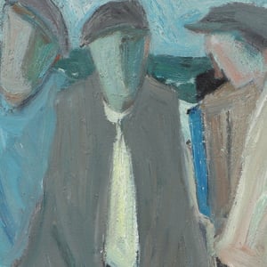 Image of Mid 20thC, Swedish Oil Painting, 'Three Fishermen.'