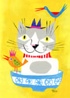 Cat in a Milk Bowl • print