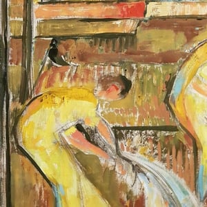 Image of Mid-century, Expressionist Oil Painting, 'Fishermen,' François Ehrhart 