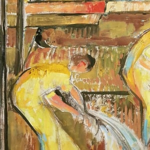 Image of Mid-century, Expressionist Oil Painting, 'Fishermen,' François Ehrhart