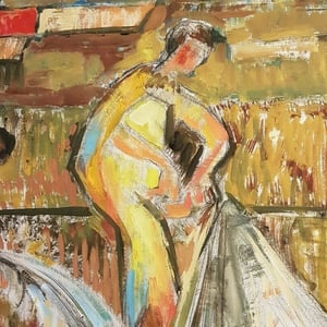 Image of Mid-century, Expressionist Oil Painting, 'Fishermen,' François Ehrhart