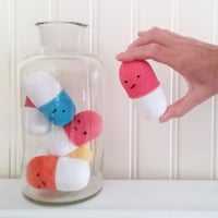 Crocheted Amigurumi pill rattle | Pharmacy & science themed baby toy 