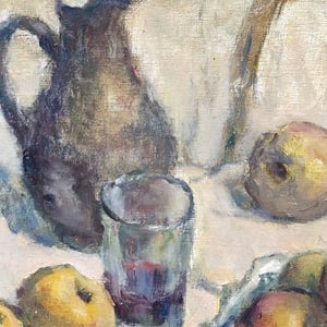 Image of 1933, French Oil Painting, 'Apples and Cherries.'