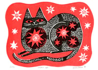 Image 2 of COSMIC CAT • Linocut print • Red
