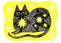 Image 2 of COSMIC CAT • Linocut print • Yellow