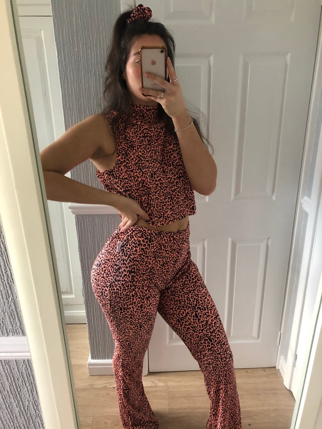 Leopard crinkle satin flared trousers 