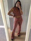 Leopard crinkle satin flared trousers 