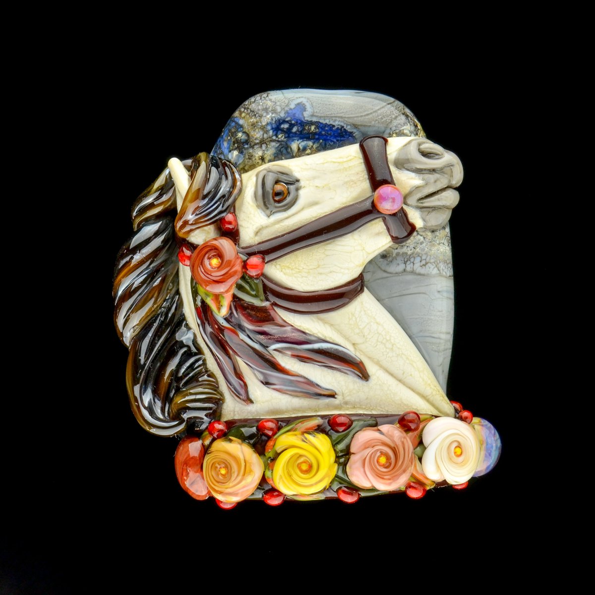 Image of XXXL. Autumn Twilight Carousel Horse - Flamework Glass Sculpture Bead 