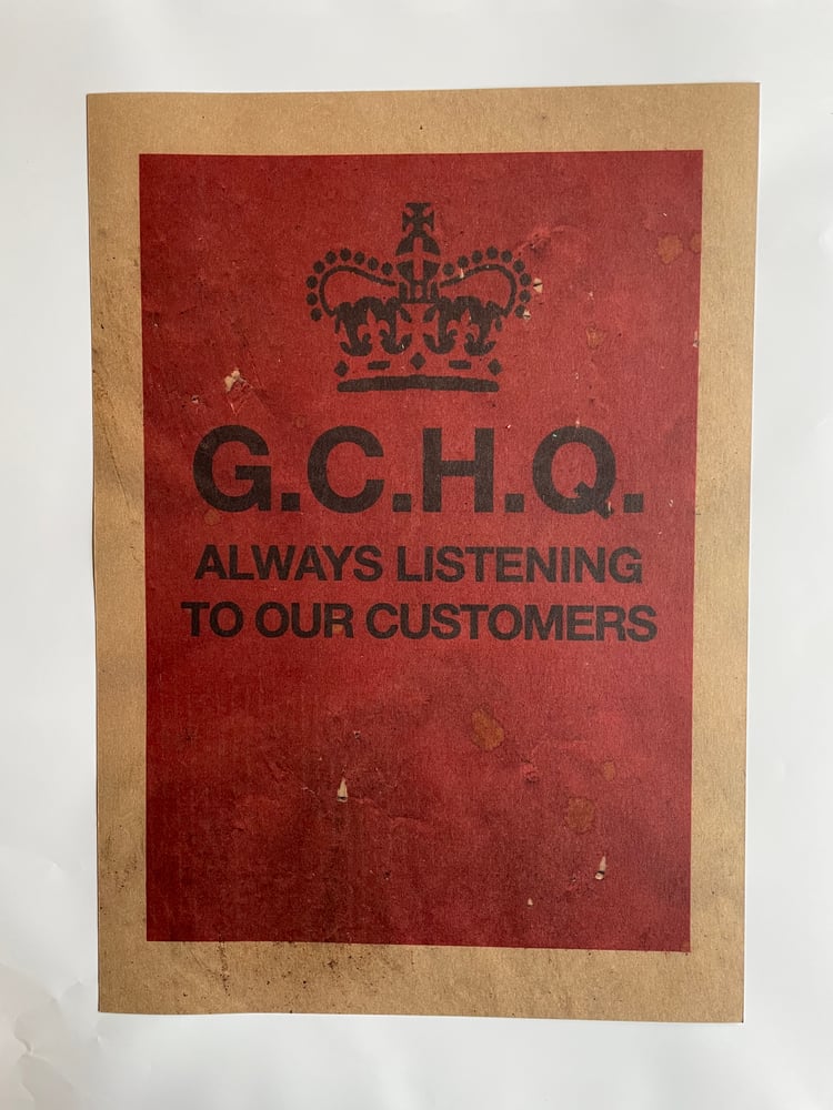 Image of GCHQ government issue black on red