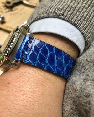 Image of Glazed Blue Alligator 2 Piece “Spezzone” watch strap for deployante