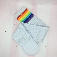 Image 2 of White Rainbow / Rhinestone Thigh High Socks 