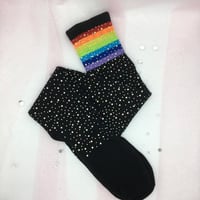 Image 2 of Black Rainbow/Rhinestone Thigh High Socks 