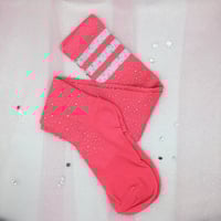 Image 2 of Pink/White/Rhinestone Thigh High Socks