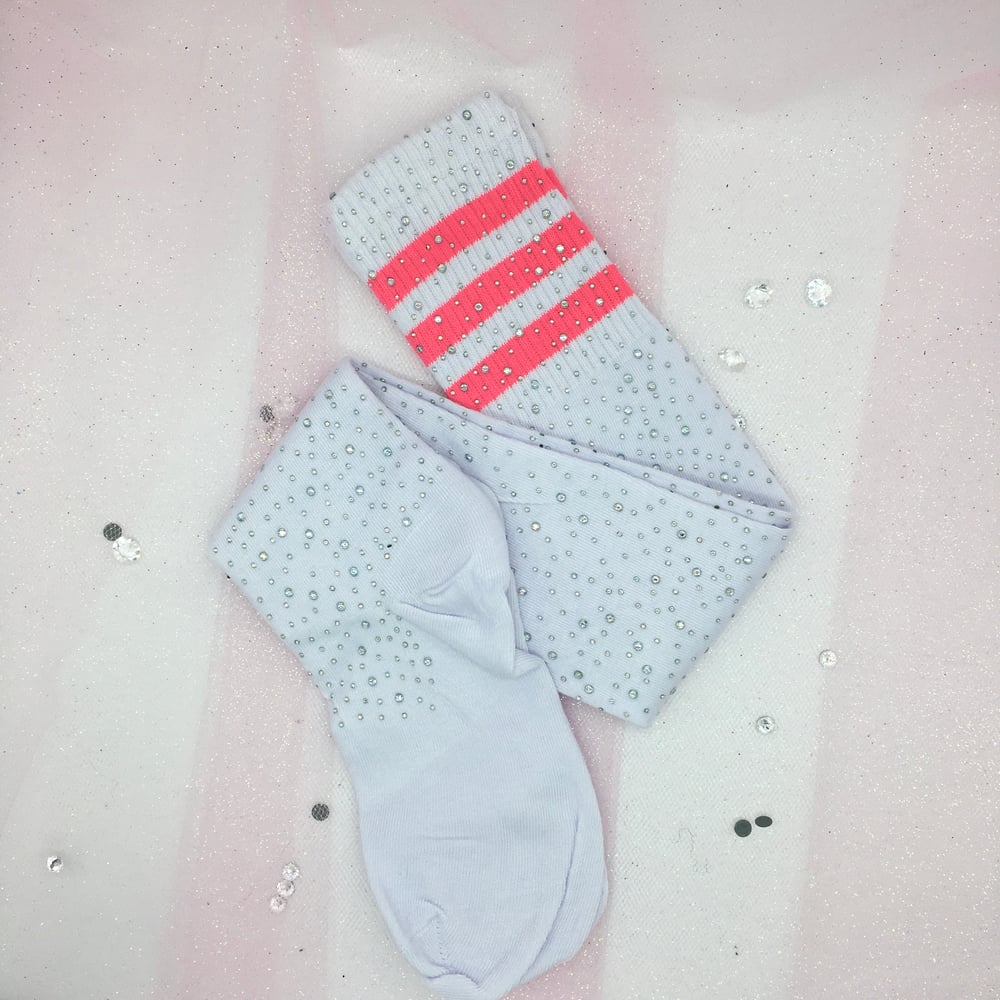 White/Pink/Stripe Thigh High Sock 
