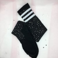 Image 2 of Black/White Rhinestone Thigh High Sock 