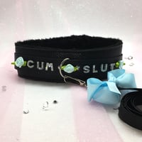 Cum Slut Black/Blue Collar w/leash 