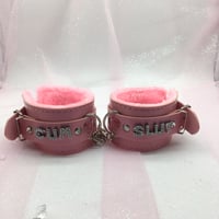 Cum Slut Pink Heart Charm Handcuffs 