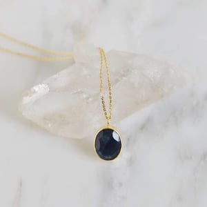 Image of Blue Sapphire oval cut 14k gold neckace