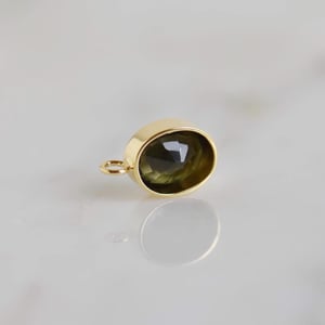 Image of Natural Dark Green Sapphire oval cut 14k gold necklace