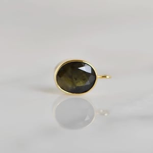 Image of Dark Green Sapphire oval cut 14k gold necklace