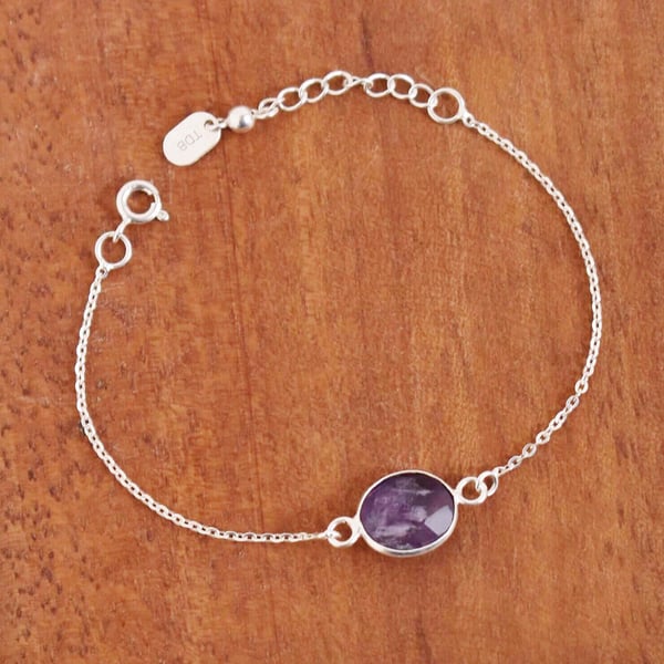 Image of Purple Fluorite faceted cut silver chain bracelet