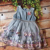 Image 2 of Toddler Girls Elegant Flower Embroidered Denim Dress.