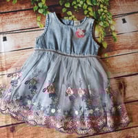 Image 3 of Toddler Girls Elegant Flower Embroidered Denim Dress.