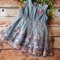 Image 4 of Toddler Girls Elegant Flower Embroidered Denim Dress.