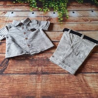 Image 1 of Baby Boys Stylish Stripe Shirt & Twill Shorts Set with Belt