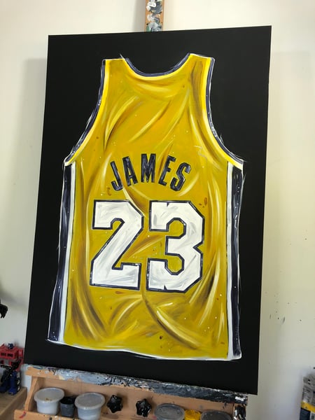 Image of 'LEBRON JAMES JERSEY' - ORIGINAL ACRYLIC PAINTING