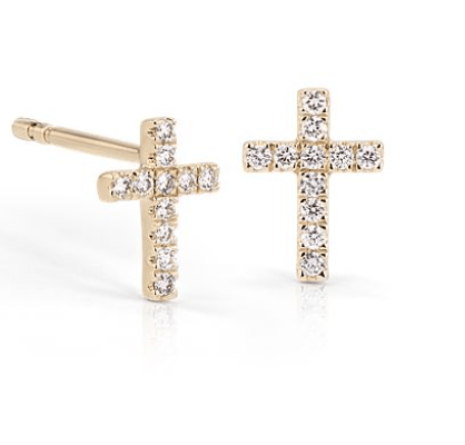 Image of 14 kt and diamond cross studs