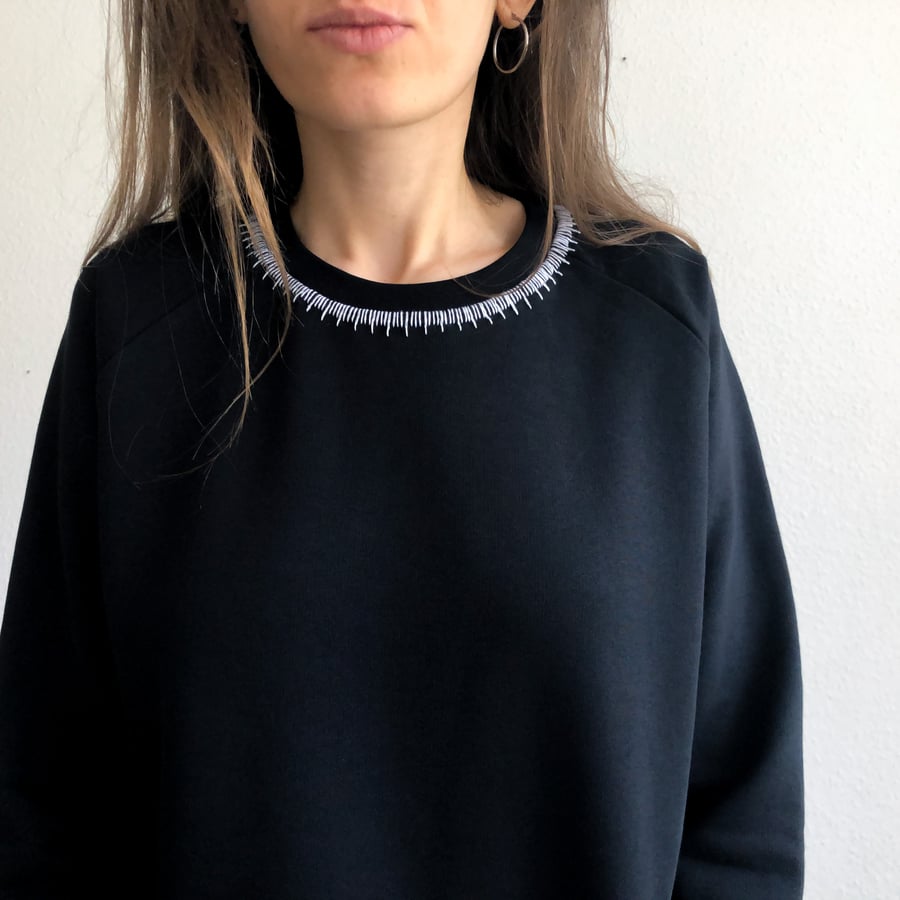 Image of Neck ruler - hand embroidered organic cotton sweatshirt, available in ALL sizes