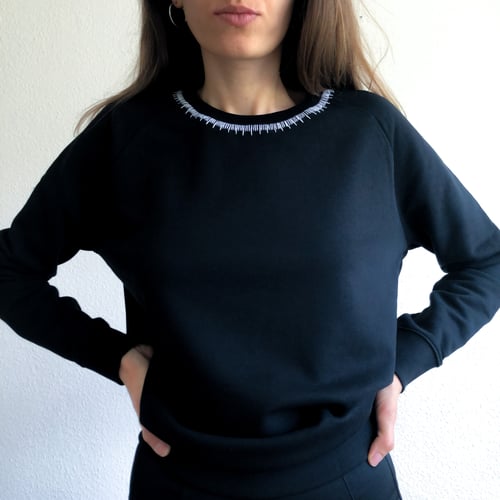 Image of Neck ruler - hand embroidered organic cotton sweatshirt, available in ALL sizes