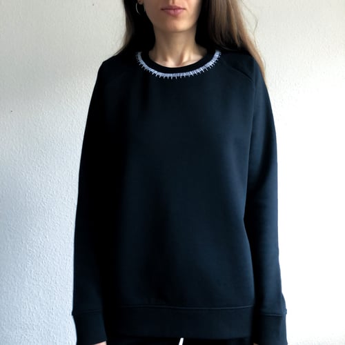 Image of Neck ruler - hand embroidered organic cotton sweatshirt, available in ALL sizes