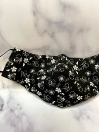 Image 1 of  Black and White Floral Face Mask with Adjustable Nose Wire and Pocket Filter