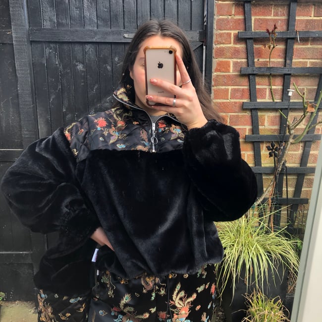 Luxury quilted faux fur zip neck jumper jacket 