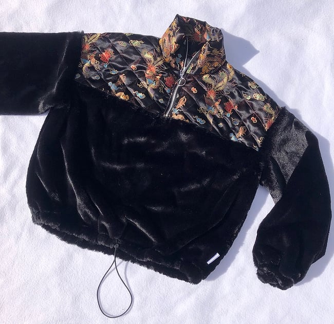 Luxury quilted faux fur zip neck jumper jacket 